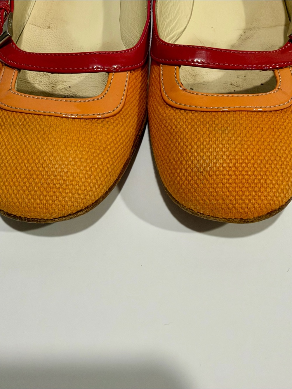 Prada Orange Pink Mary Jane Pumps Colorblock Low Block Heels EU 37 Mod - Picture 3 of 11